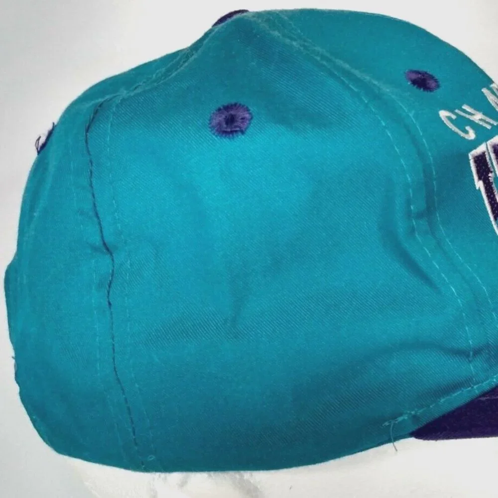 Vtg Charlotte Hornets Snapback Hat Block Letters NBA Product Teal Purple Adjust